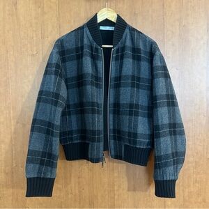 Vince Black & Gray Wool Plaid Bomber Jacket